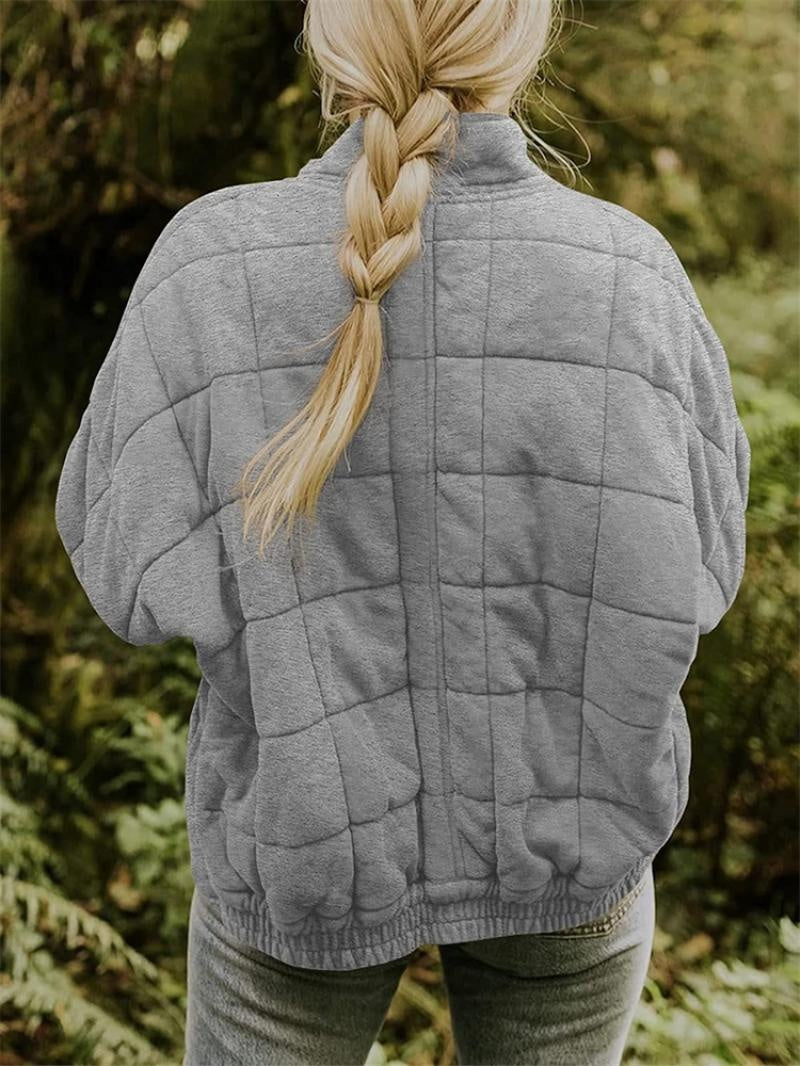 Elise | Women's Quilted Bomber Jacket Stand Collar Zip Up