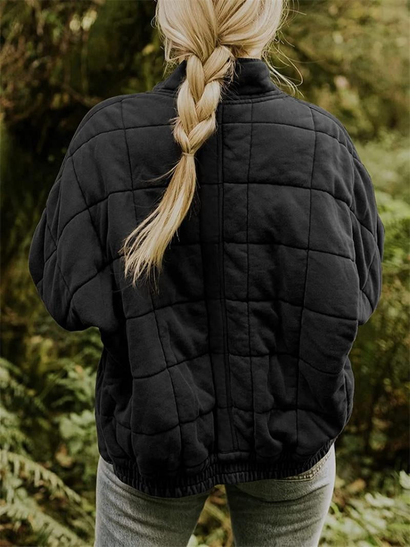 Elise | Women's Quilted Bomber Jacket Stand Collar Zip Up