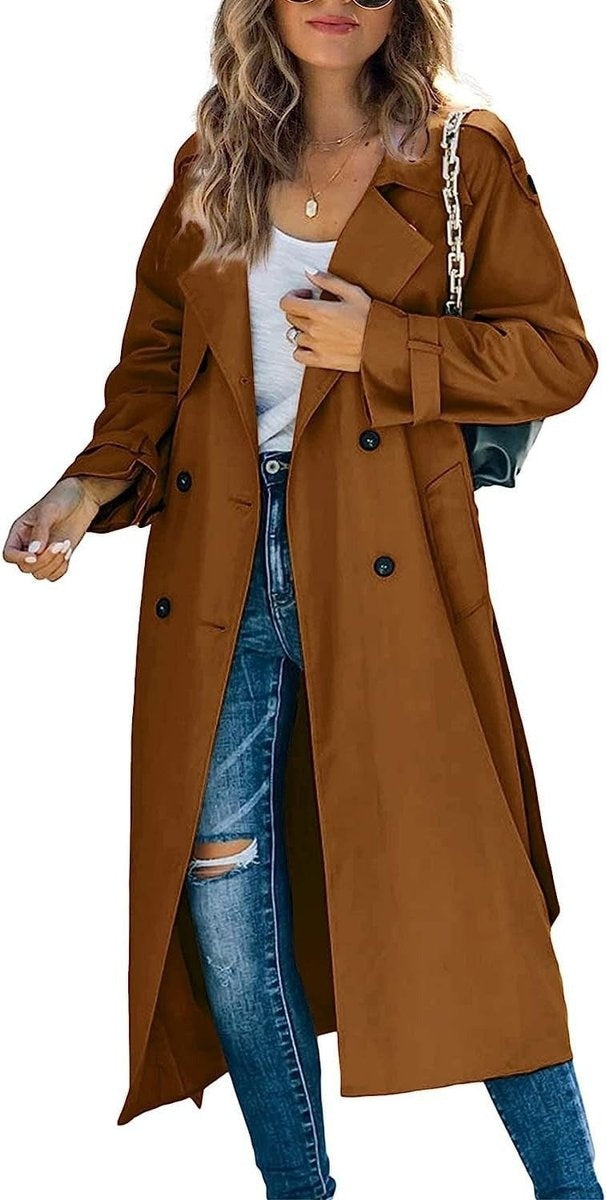 Hannah | Women's Long Trench Coat Double Breasted Belted