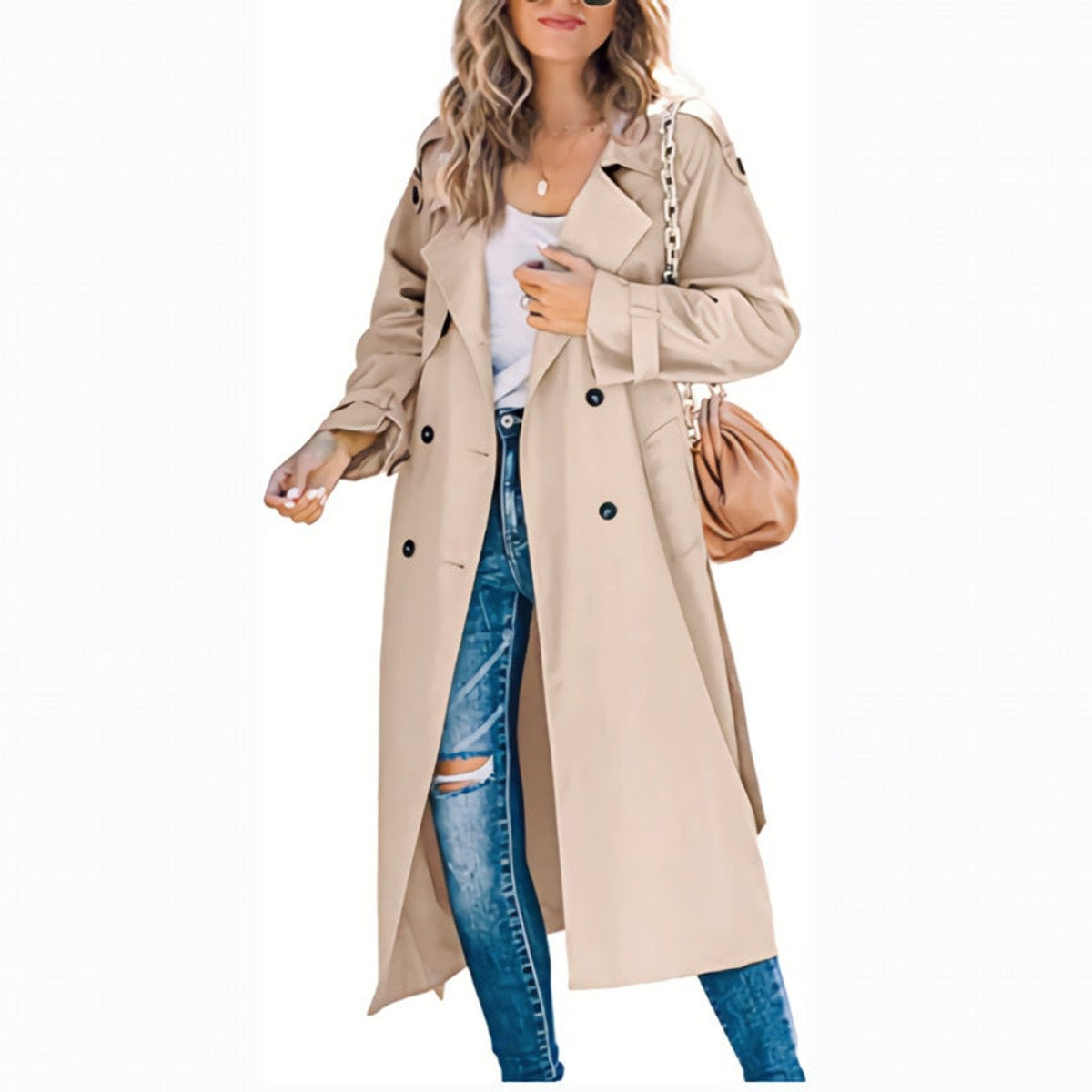 Hannah | Women's Long Trench Coat Double Breasted Belted