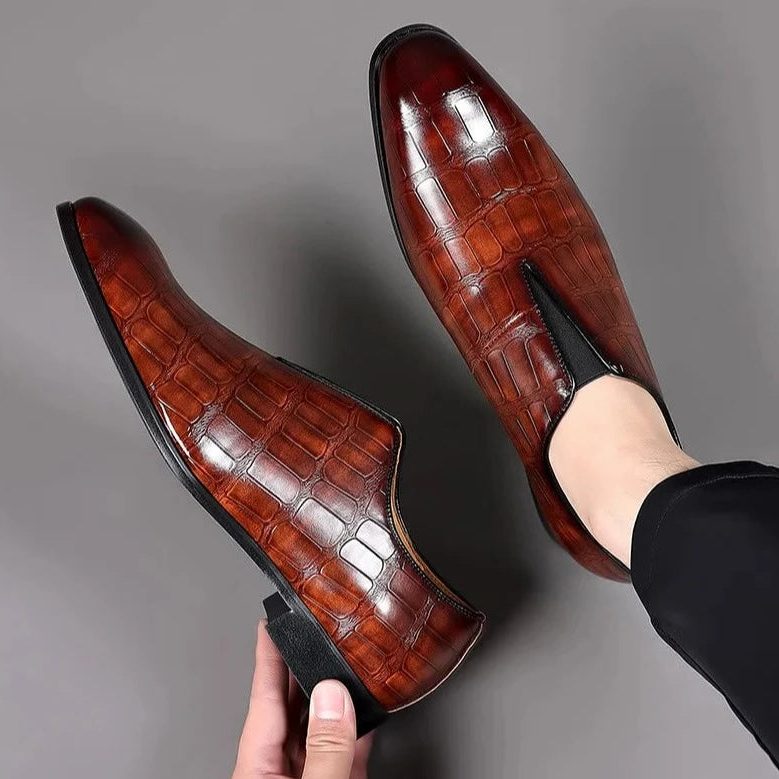 Crocodile Embossed Leather Loafers for Men