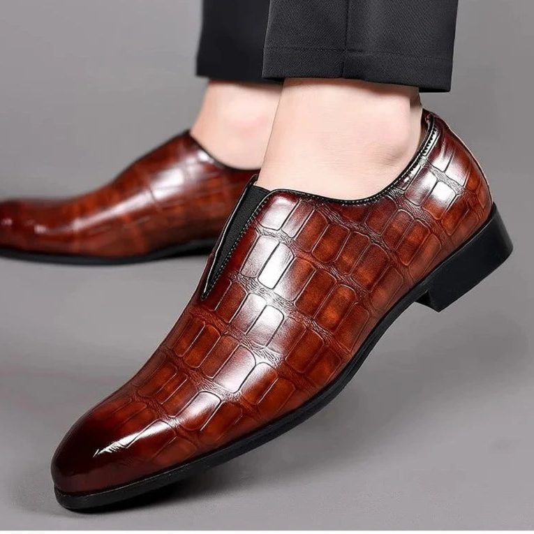 Crocodile Embossed Leather Loafers for Men