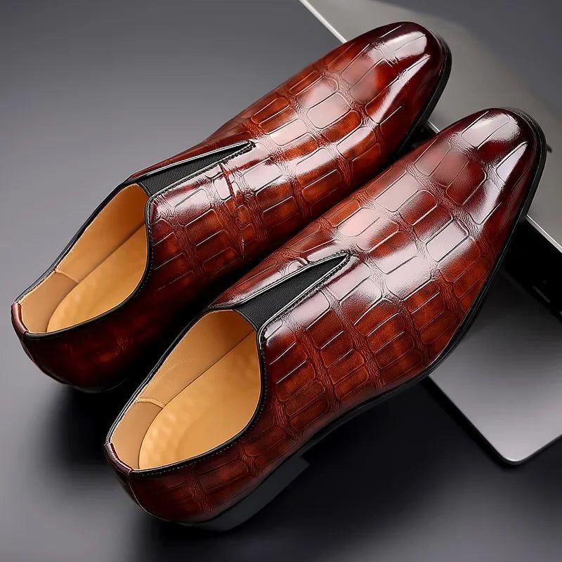 Crocodile Embossed Leather Loafers for Men