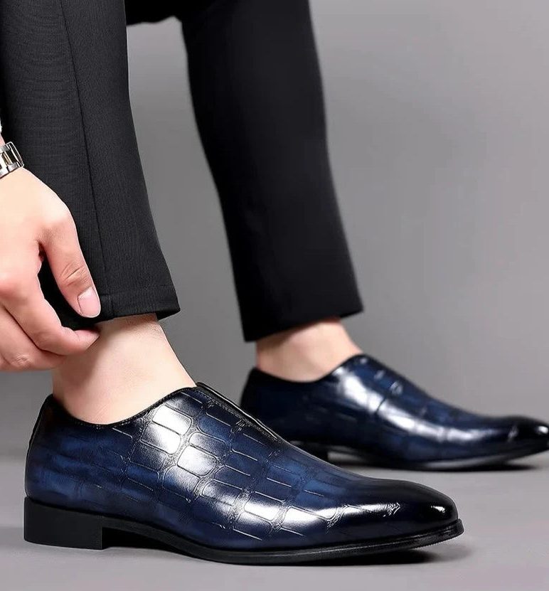 Crocodile Embossed Leather Loafers for Men