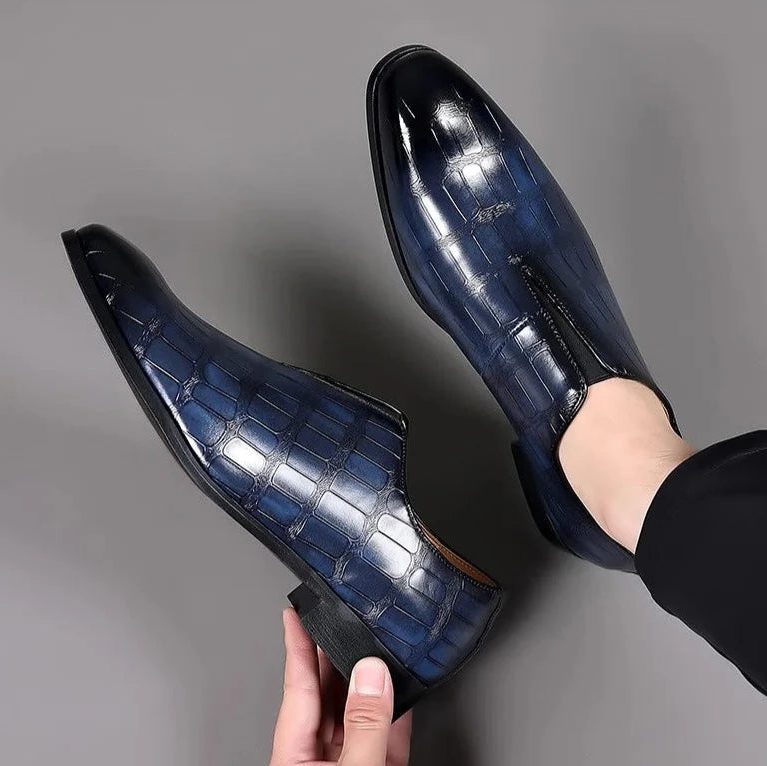 Crocodile Embossed Leather Loafers for Men