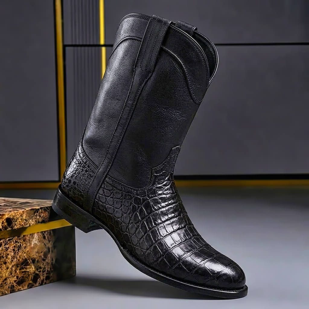 Crocodile Embossed Leather Western Boots for Men