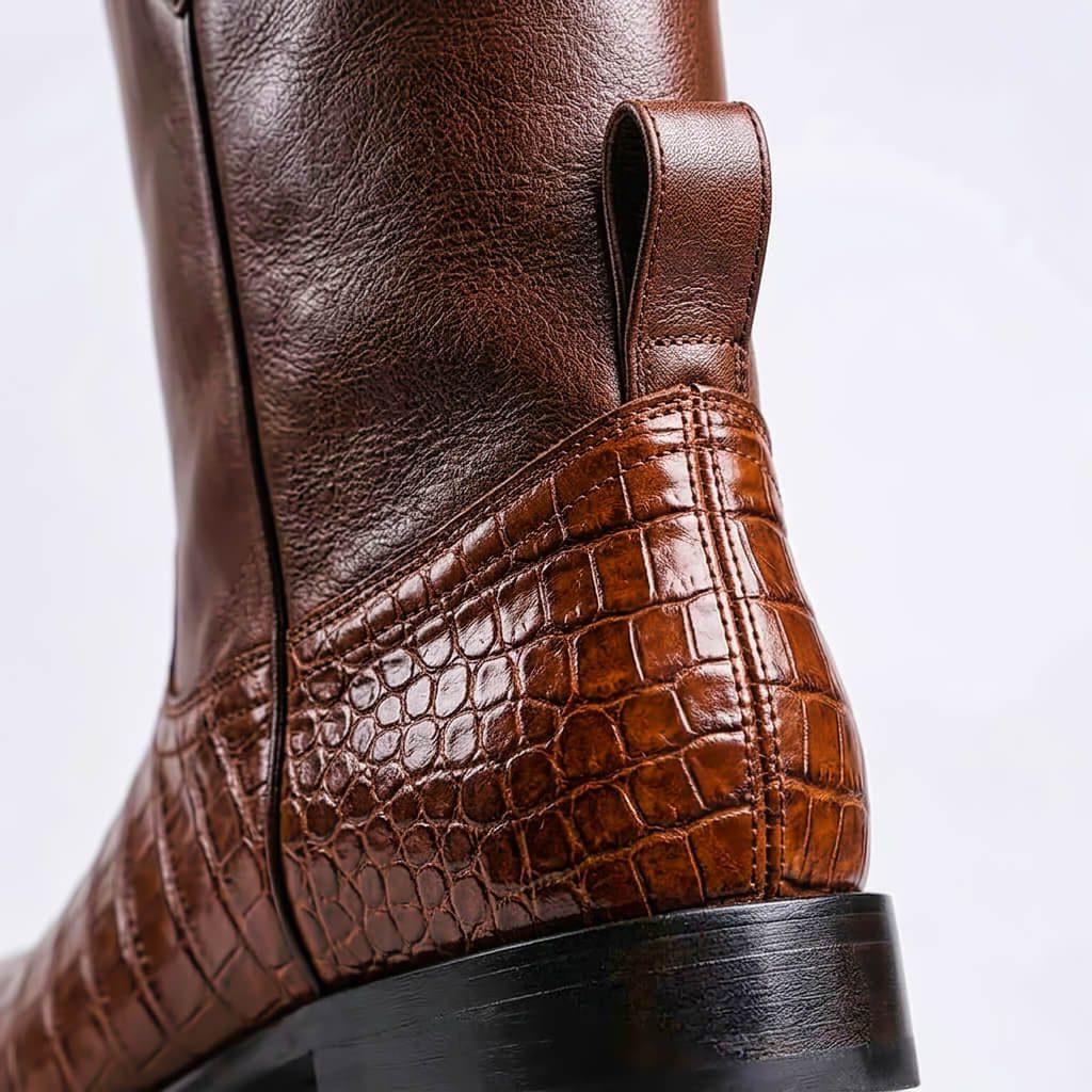 Crocodile Embossed Leather Western Boots for Men