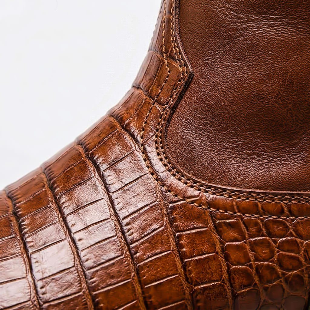Crocodile Embossed Leather Western Boots for Men