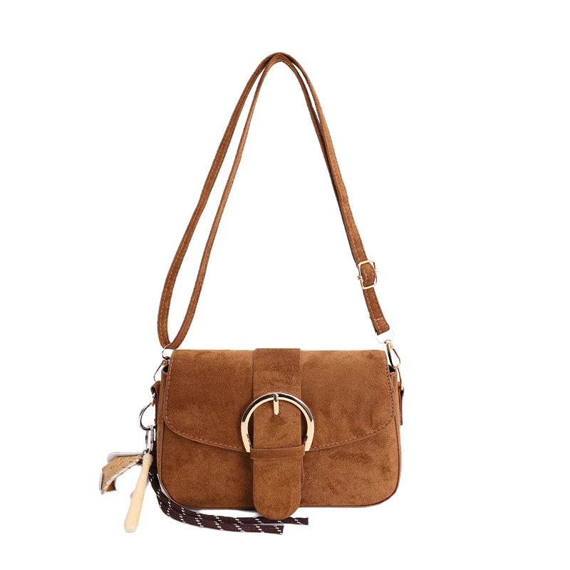 Crossbody Bag | Soft Suede & Circular Buckle | Adjustable Strap
