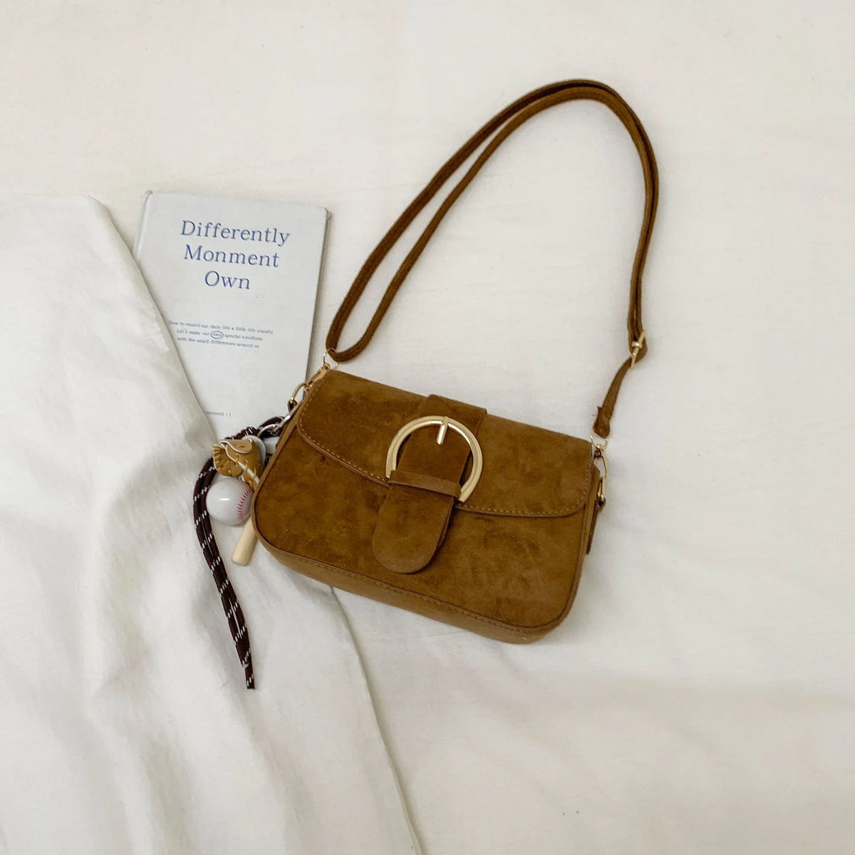 Crossbody Bag | Soft Suede & Circular Buckle | Adjustable Strap