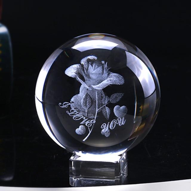 Crystal Ball | Laser-Engraved 3D Rose & K9 Crystal | 60 mm