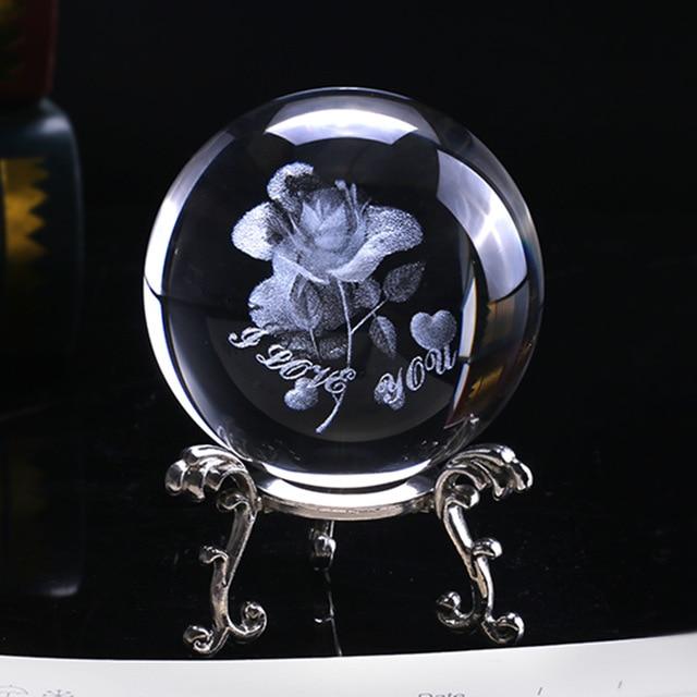 Crystal Ball | Laser-Engraved 3D Rose & K9 Crystal | 60 mm