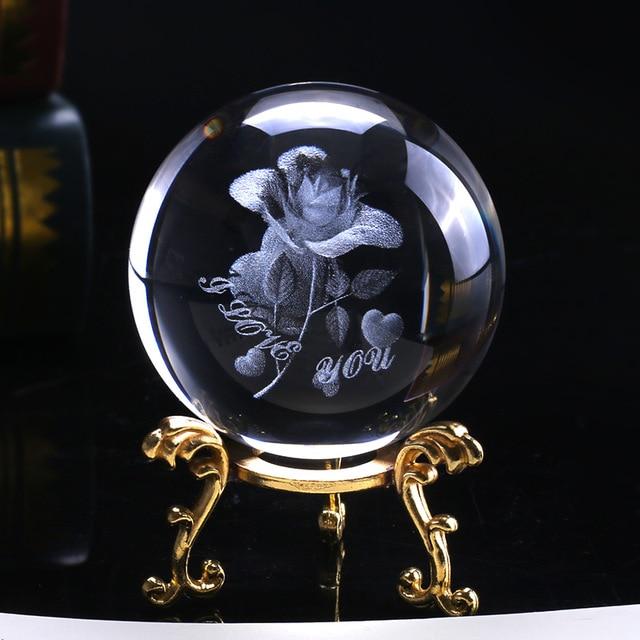 Crystal Ball | Laser-Engraved 3D Rose & K9 Crystal | 60 mm