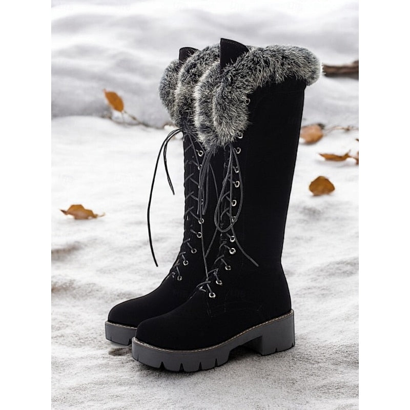 Aurelia | Lace-Up Plush Cuff Snow Knee-High Boots