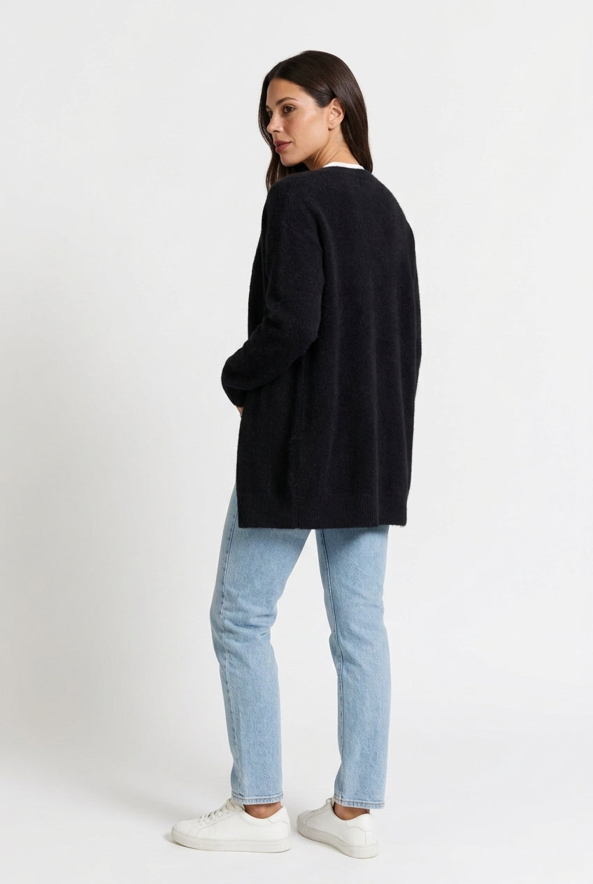Women's Oversized Longline Cardigan | Snap Button Open Front