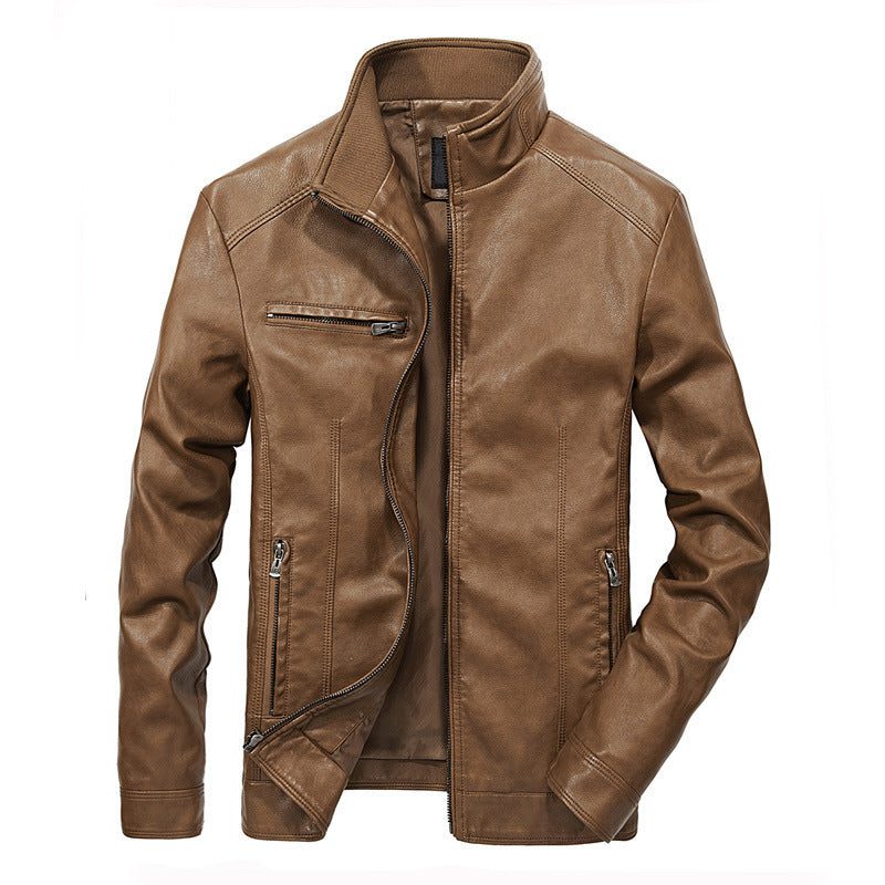 Cyril | Men's Leather Biker Jacket with Stand Collar