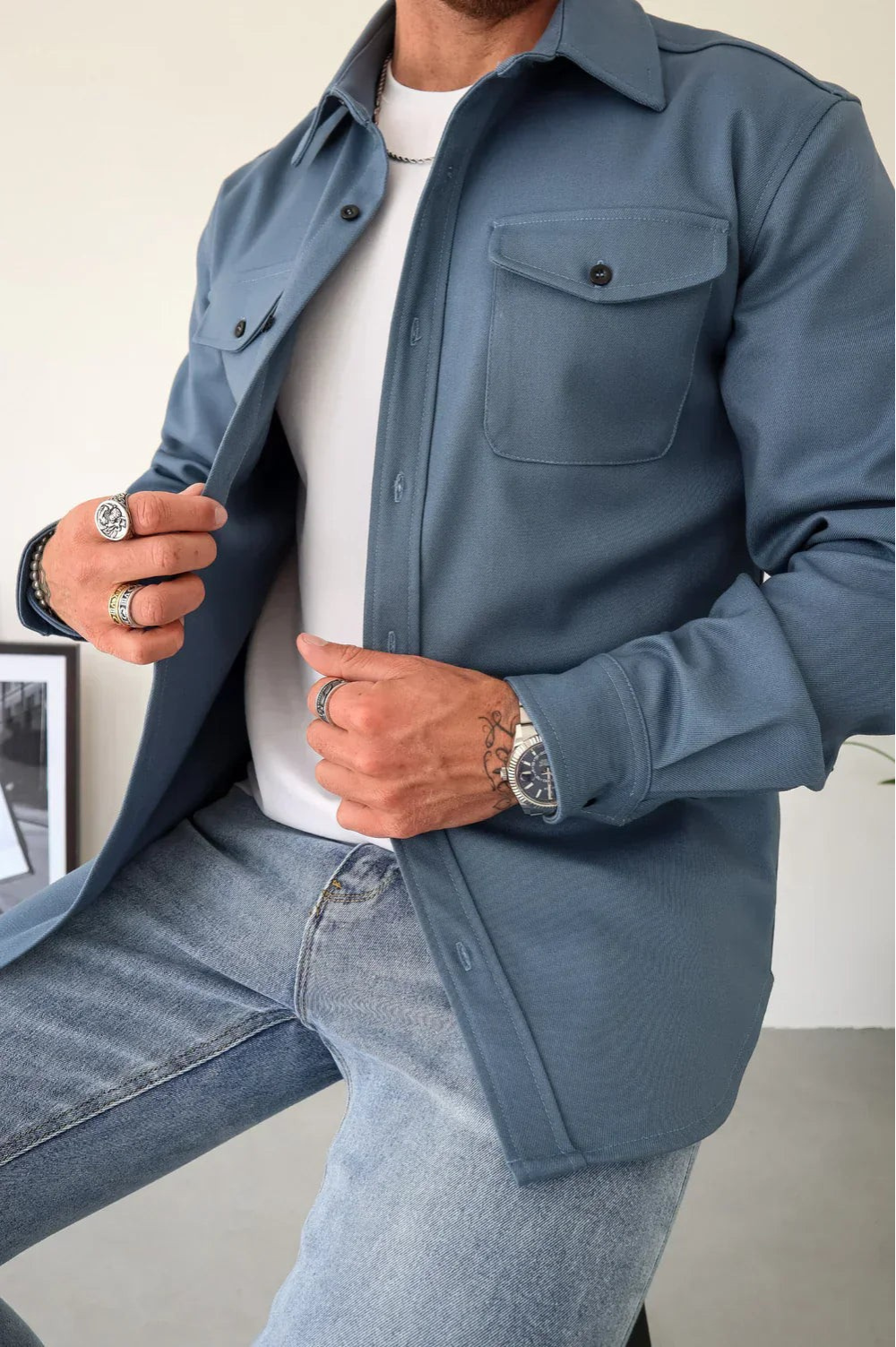 Men's Button-Up Overshirt with Chest Pocket