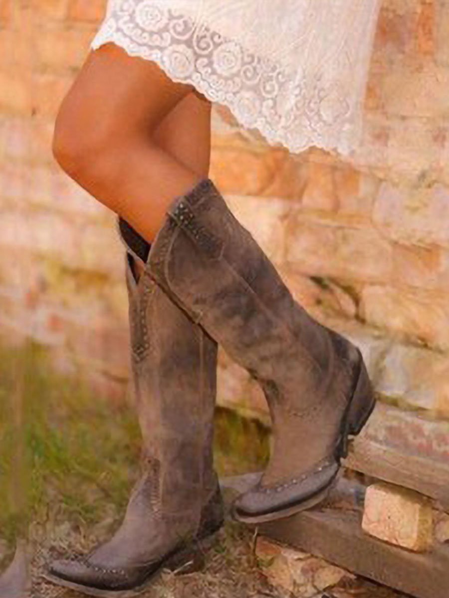 Women's Knee High Cowboy Boots | Studded Suede Western Boots