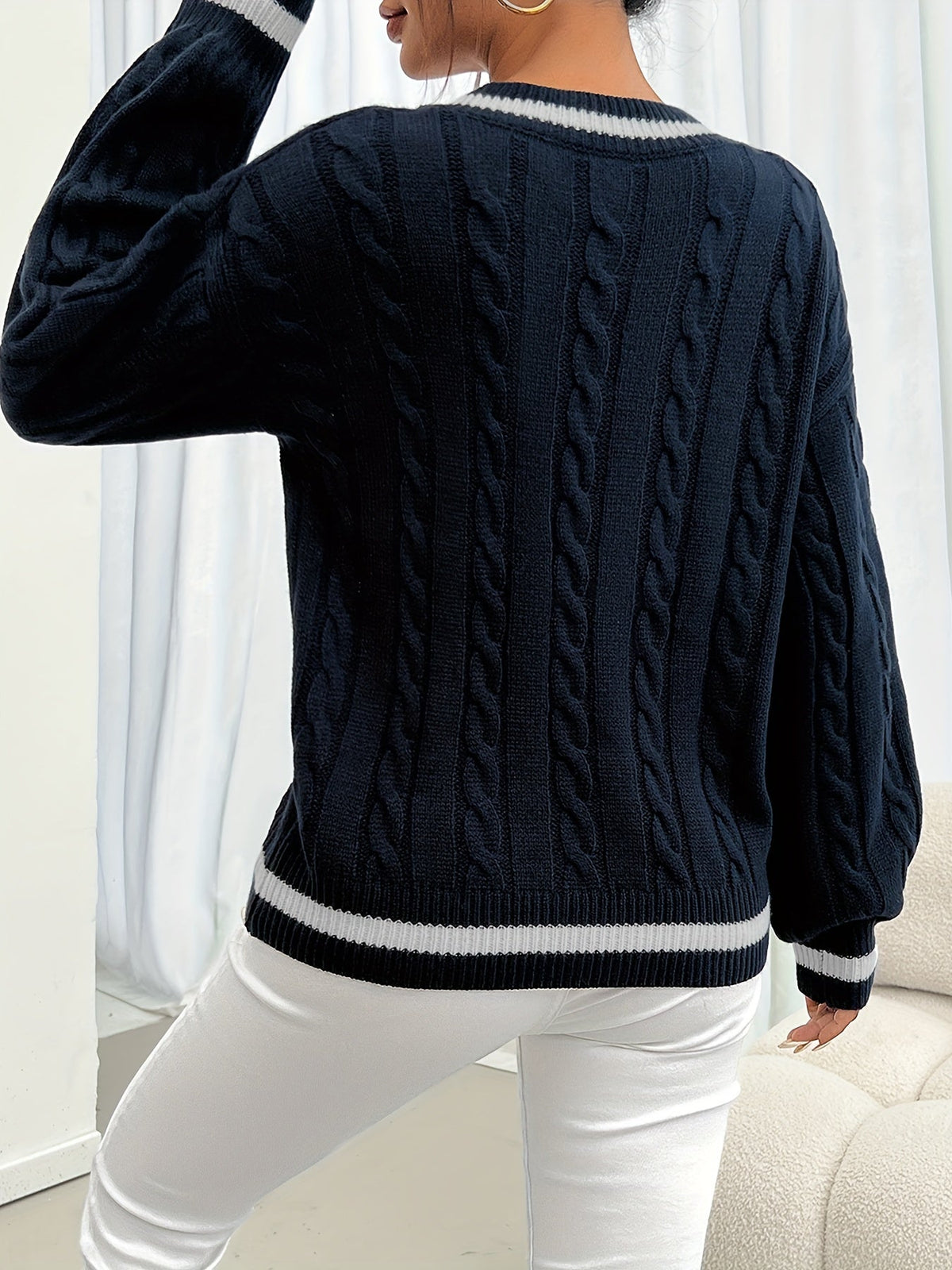 Camryn | V Neck Cable Knit Sweater