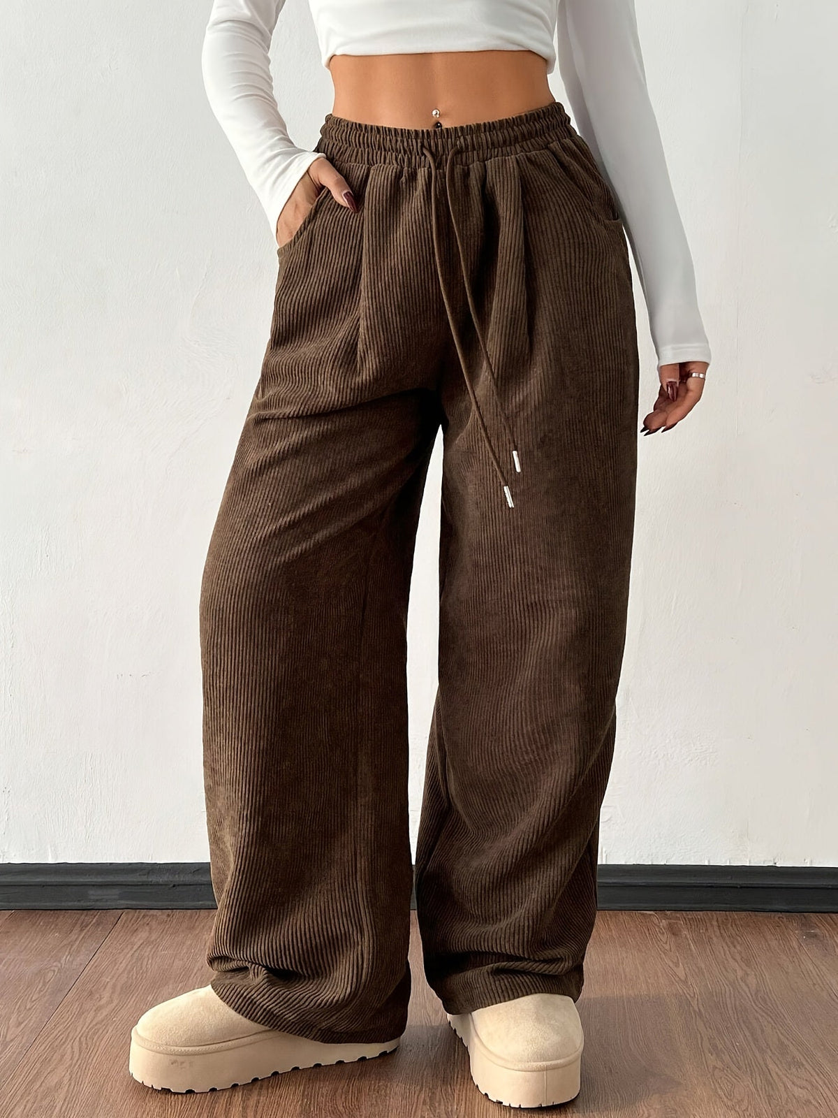 Tallulah | Relaxed High Waisted Textured Wide-Leg Pants