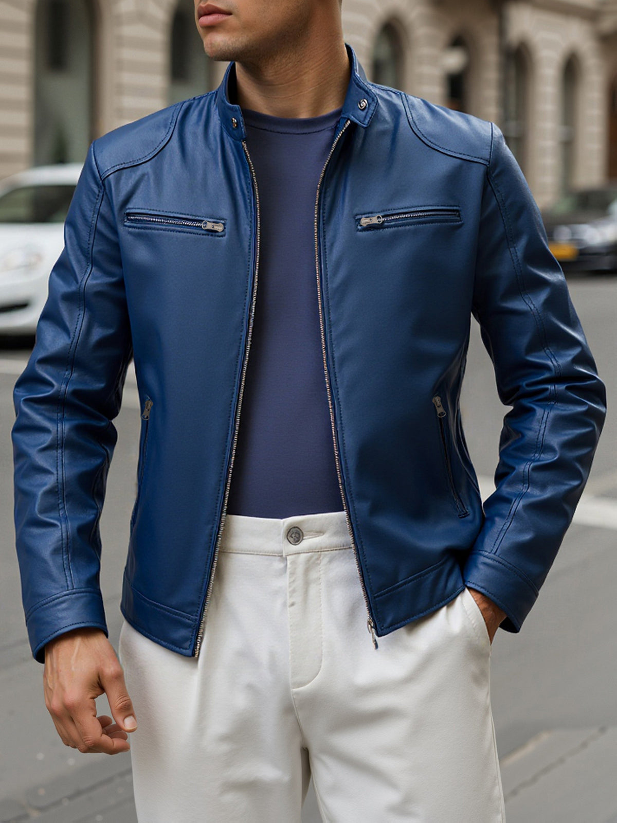 PU MOTORCYCLE JACKET FOR MEN