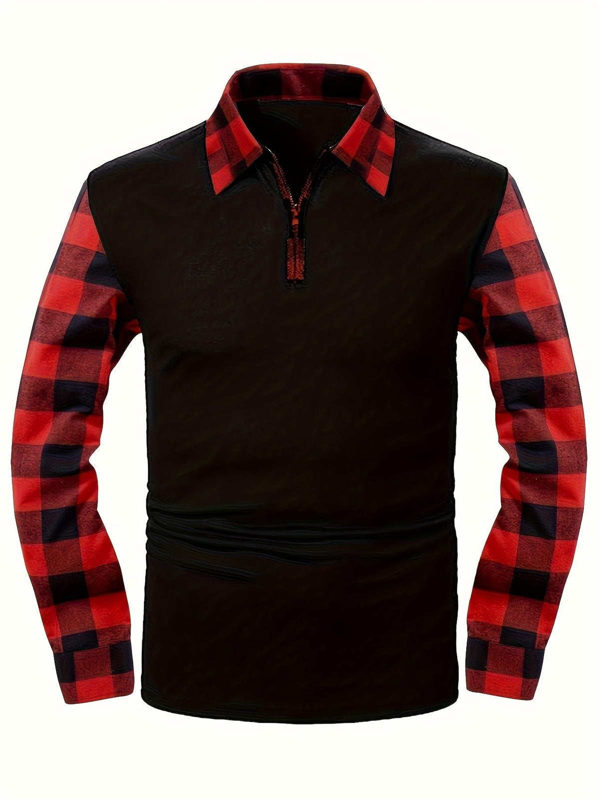 Men's Half-Zip Checked Shirt | Contrast Sleeve Design