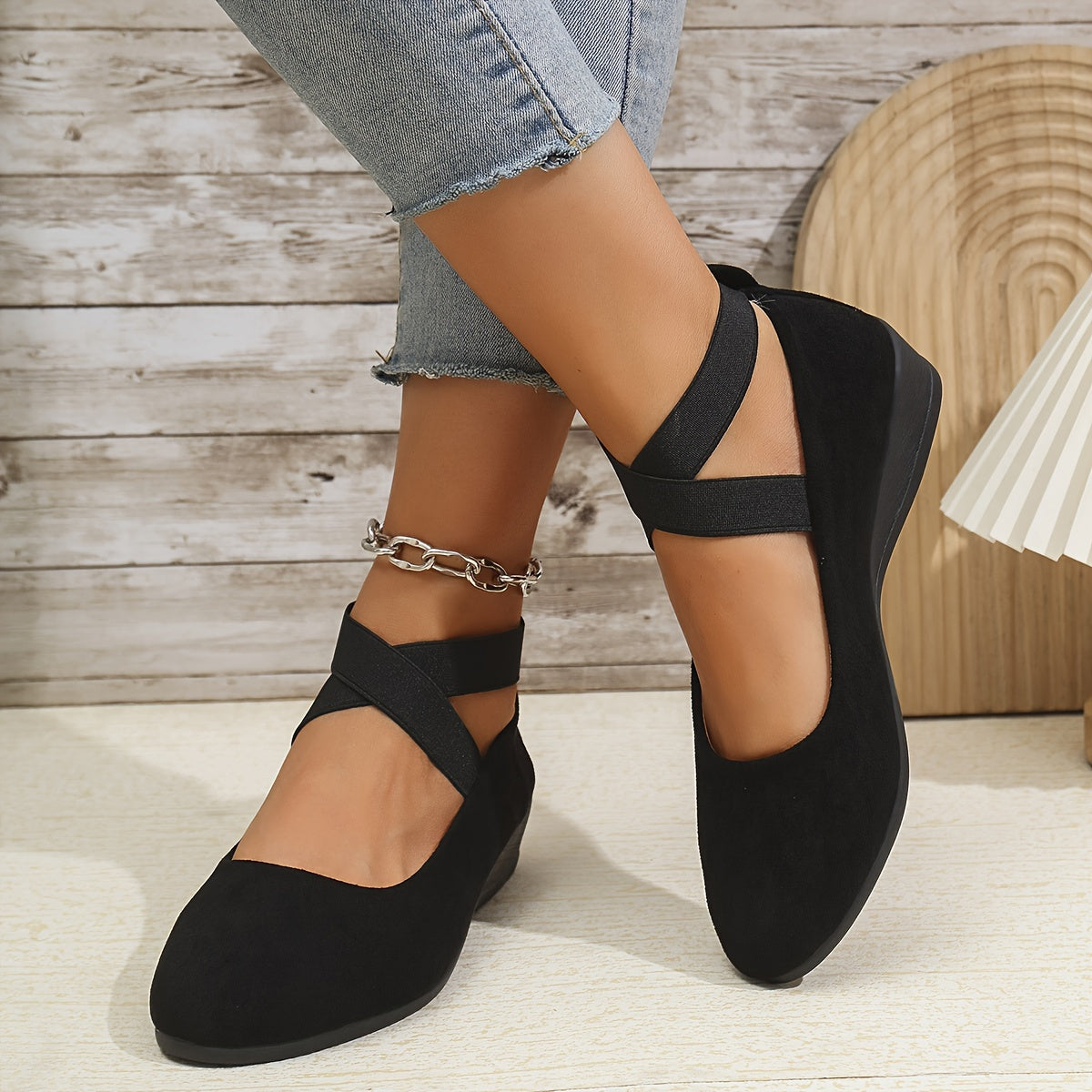 Women's Mary Jane Ballet Flats with Elastic Crossover Straps