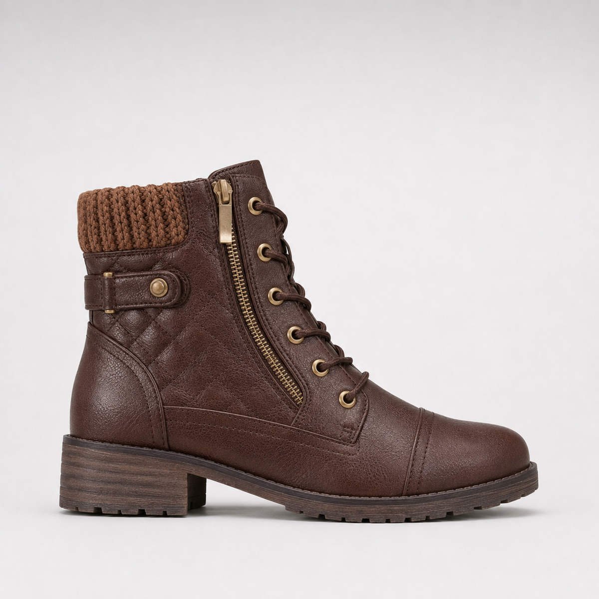 Women’s Lace-Up Ankle Boots with Knitted Cuff