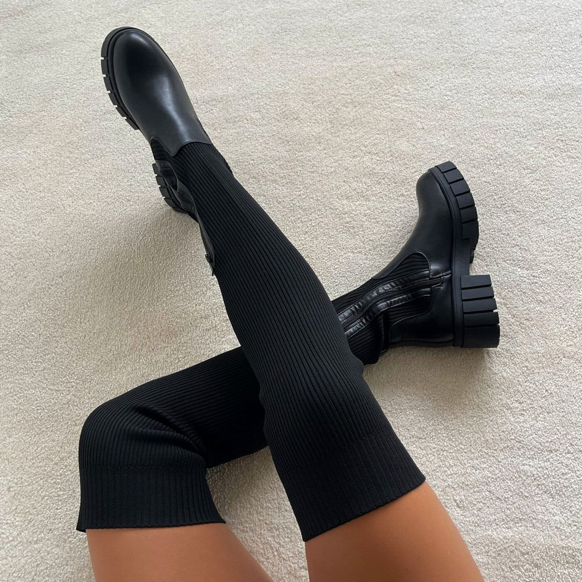 Women's Stretch Sock Boots | Chunky Platform Chelsea Boots