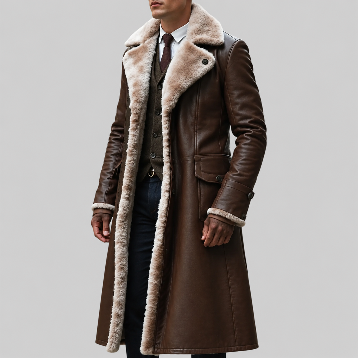 Dante  - Men's Coat with Shearling Collar and Cuffs