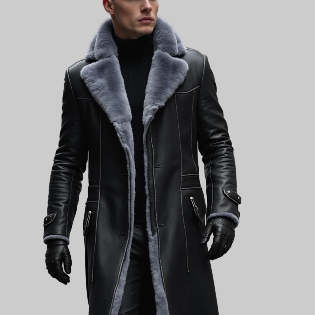 Dante  - Men's Coat with Shearling Collar and Cuffs