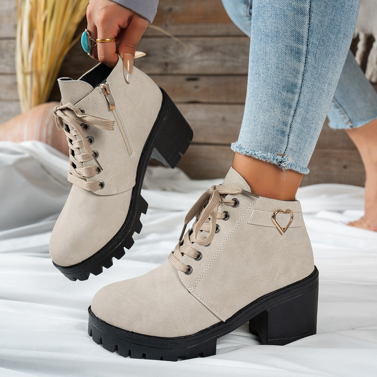 Fenna | Lace-Up Block Heel Ankle Boots