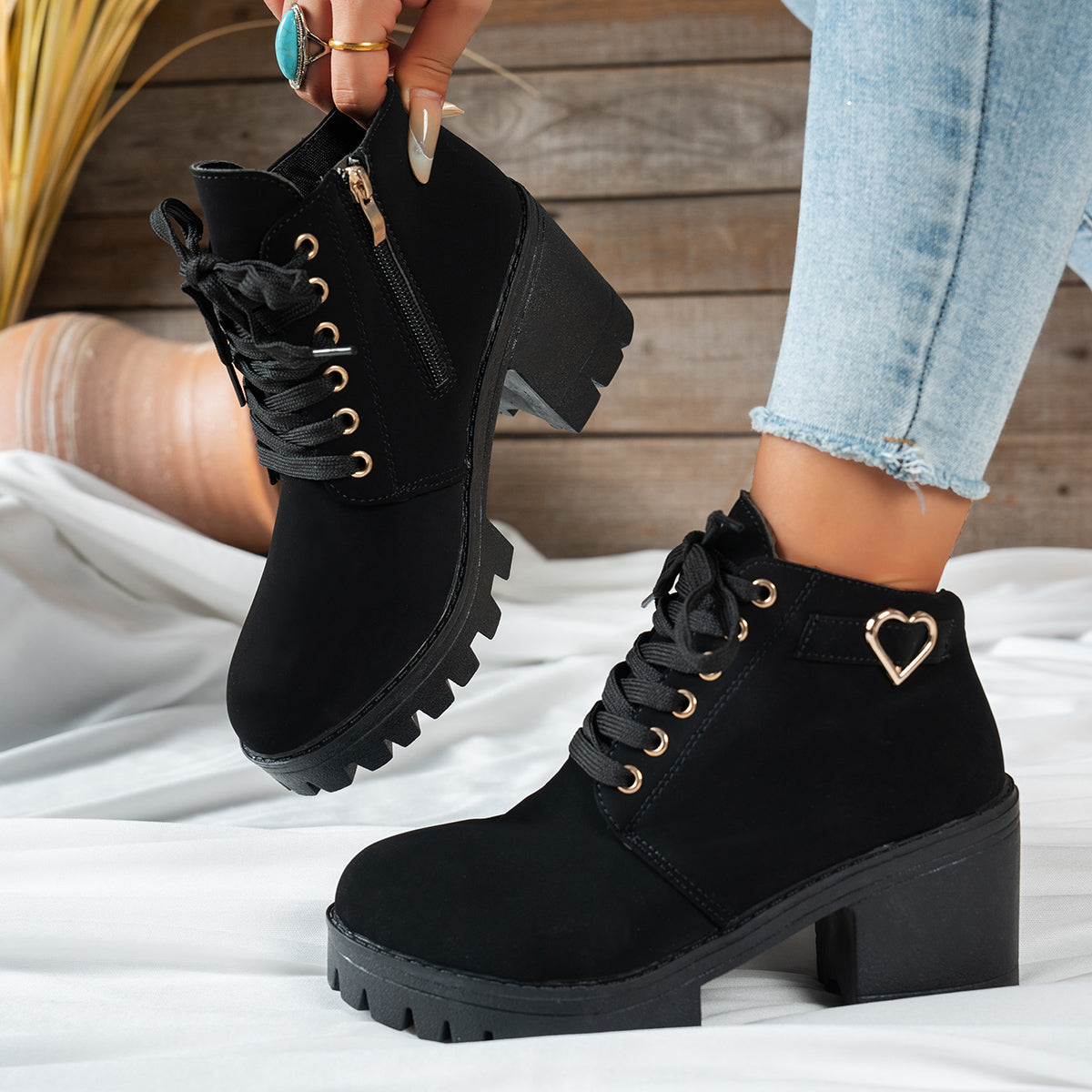 Fenna | Lace-Up Block Heel Ankle Boots
