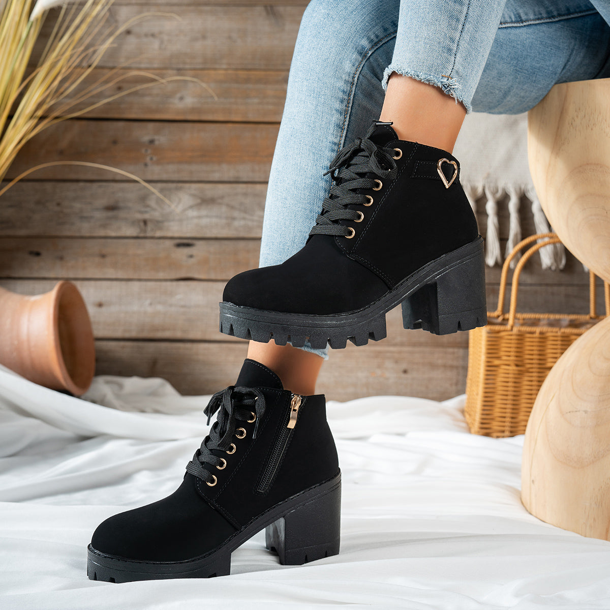 Fenna | Lace-Up Block Heel Ankle Boots