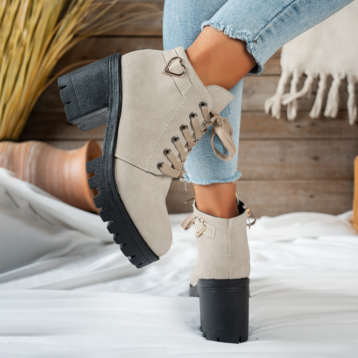 Fenna | Lace-Up Block Heel Ankle Boots