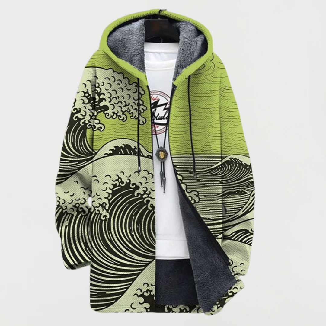Liam | Men's Aztec Print Long Winter Coat Hooded Fleece Lined