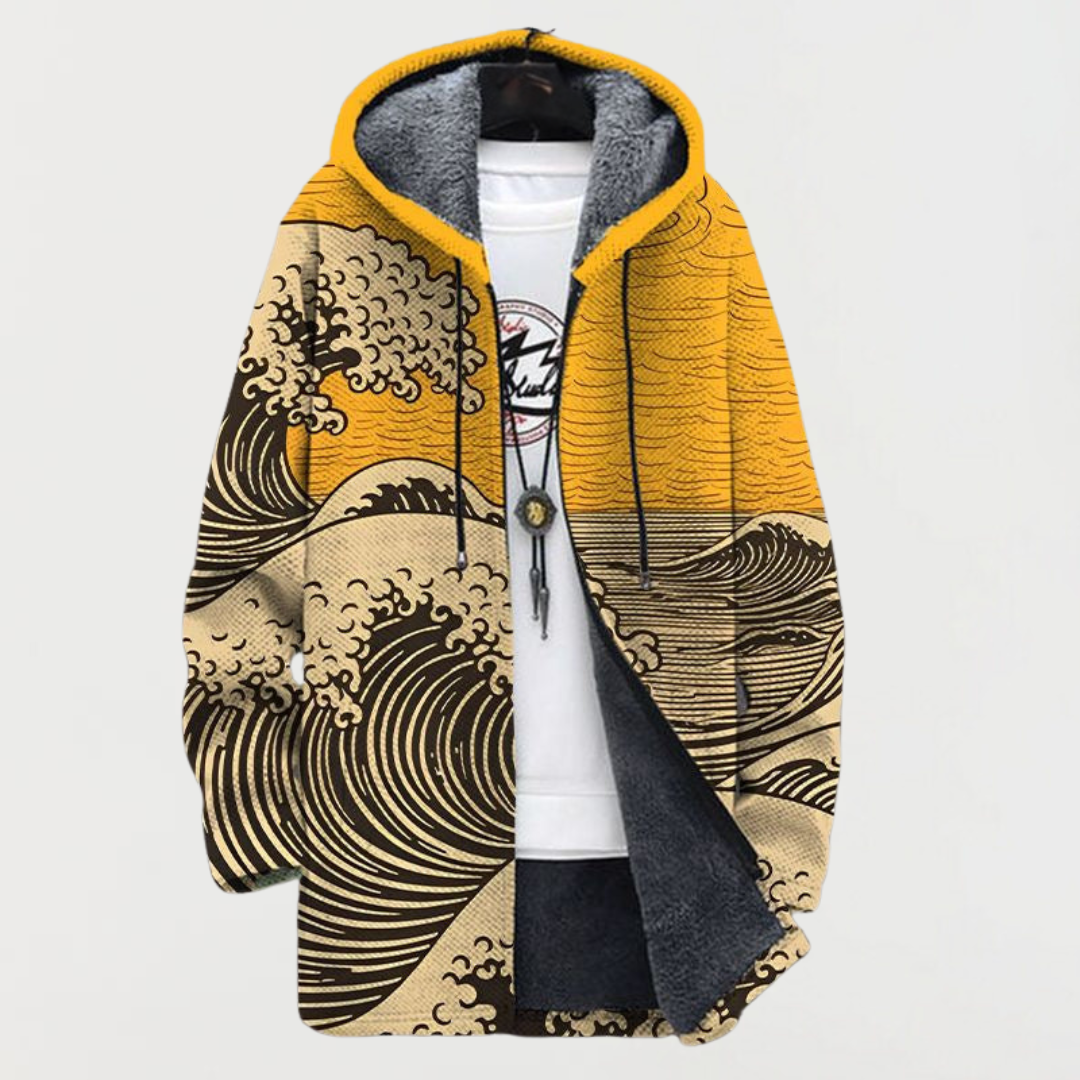 Liam | Men's Aztec Print Long Winter Coat Hooded Fleece Lined