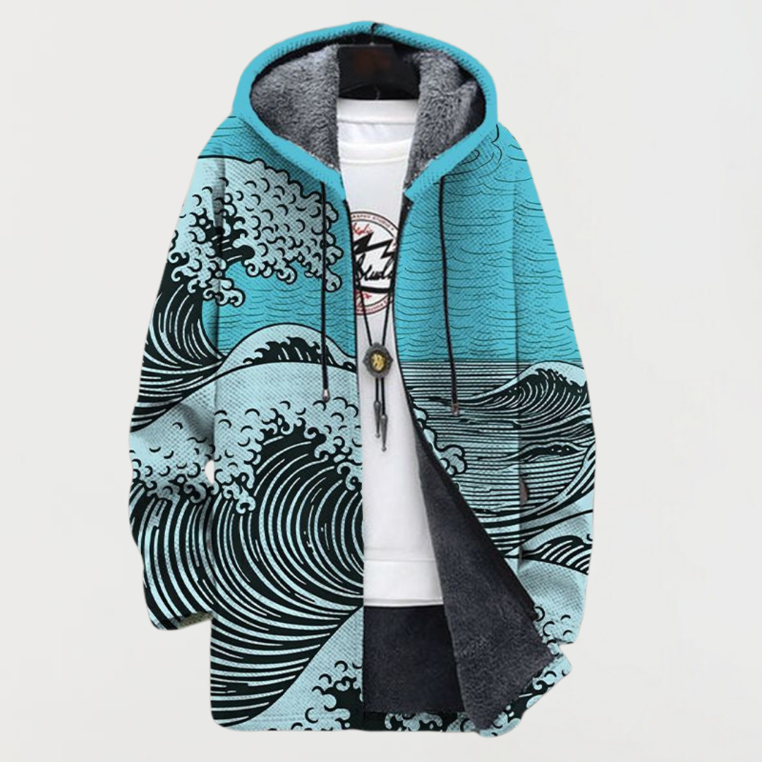 Liam | Men's Aztec Print Long Winter Coat Hooded Fleece Lined