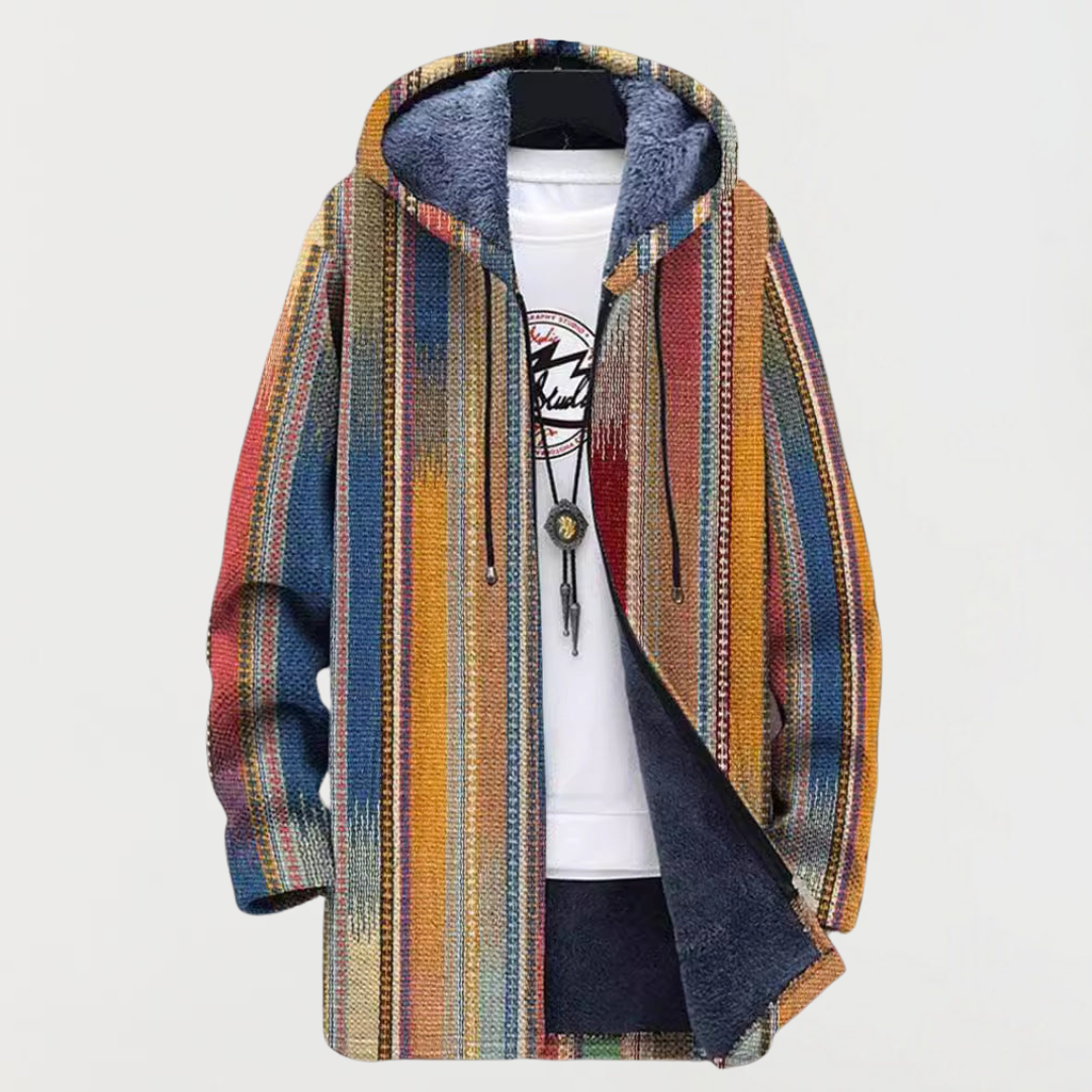 Liam | Men's Aztec Print Long Winter Coat Hooded Fleece Lined