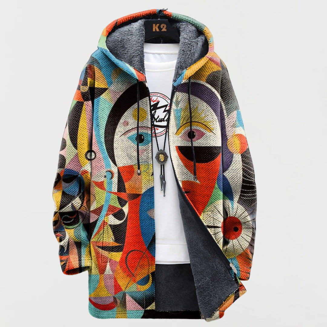 Liam | Men's Aztec Print Long Winter Coat Hooded Fleece Lined