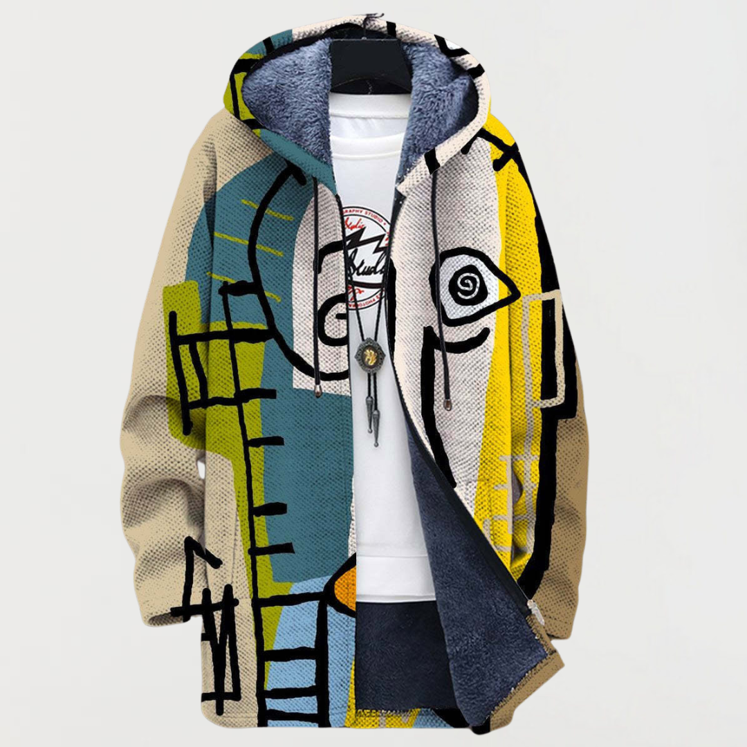 Liam | Men's Aztec Print Long Winter Coat Hooded Fleece Lined