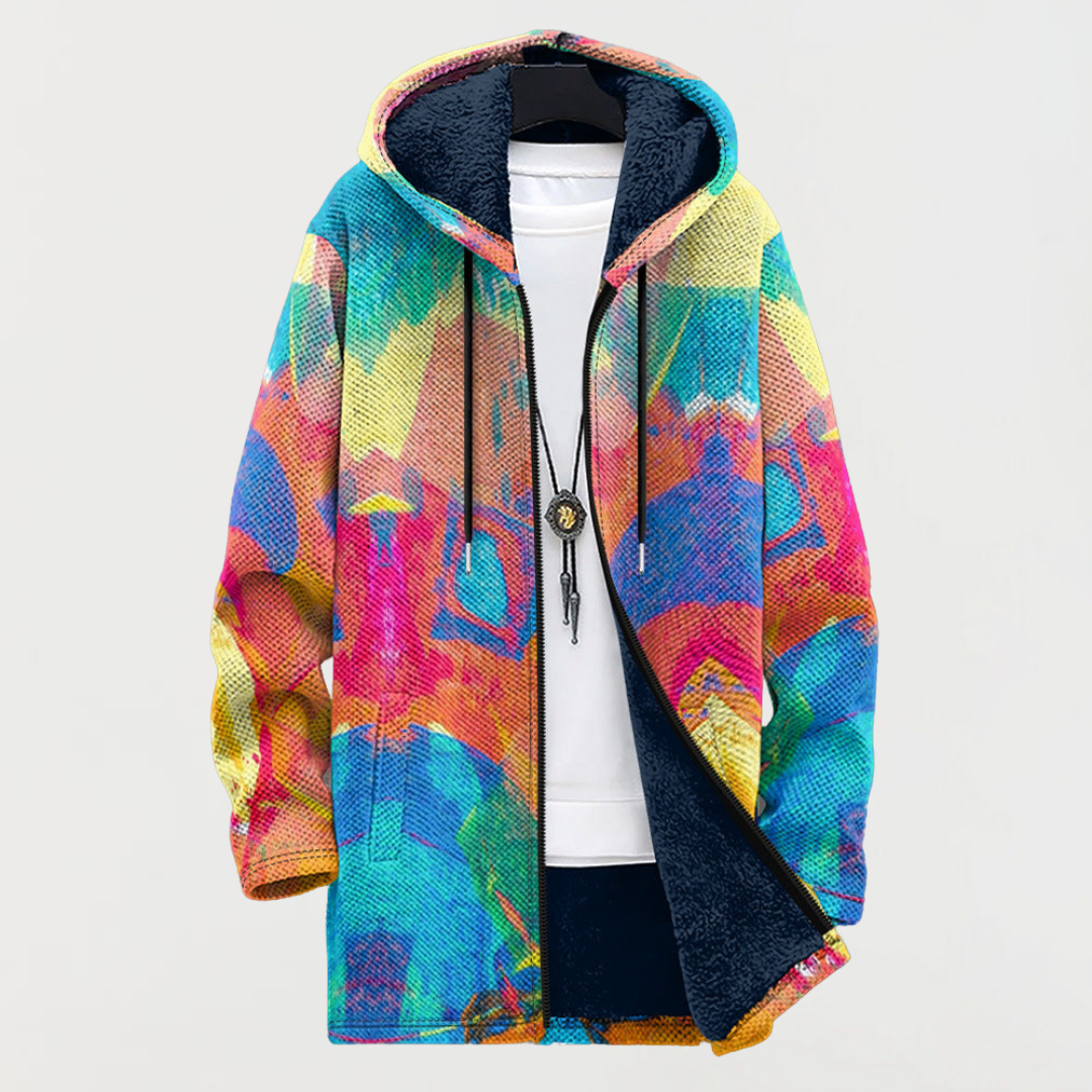 Liam | Men's Aztec Print Long Winter Coat Hooded Fleece Lined