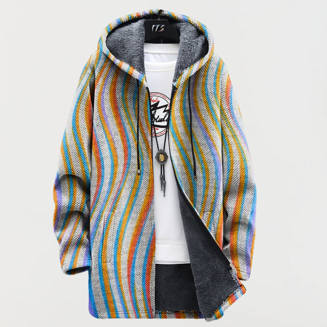 Liam | Men's Aztec Print Long Winter Coat Hooded Fleece Lined