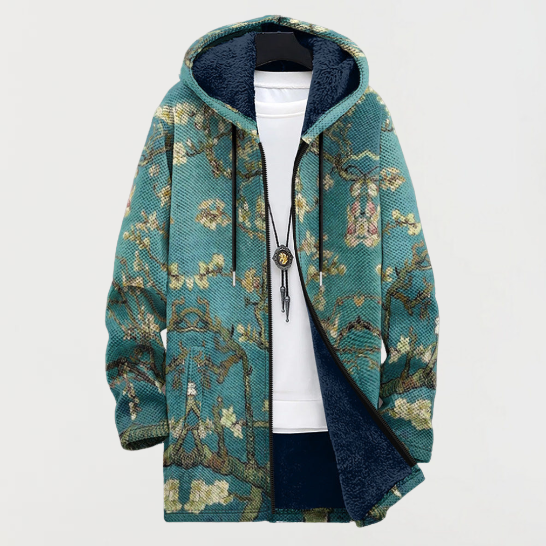Liam | Men's Aztec Print Long Winter Coat Hooded Fleece Lined