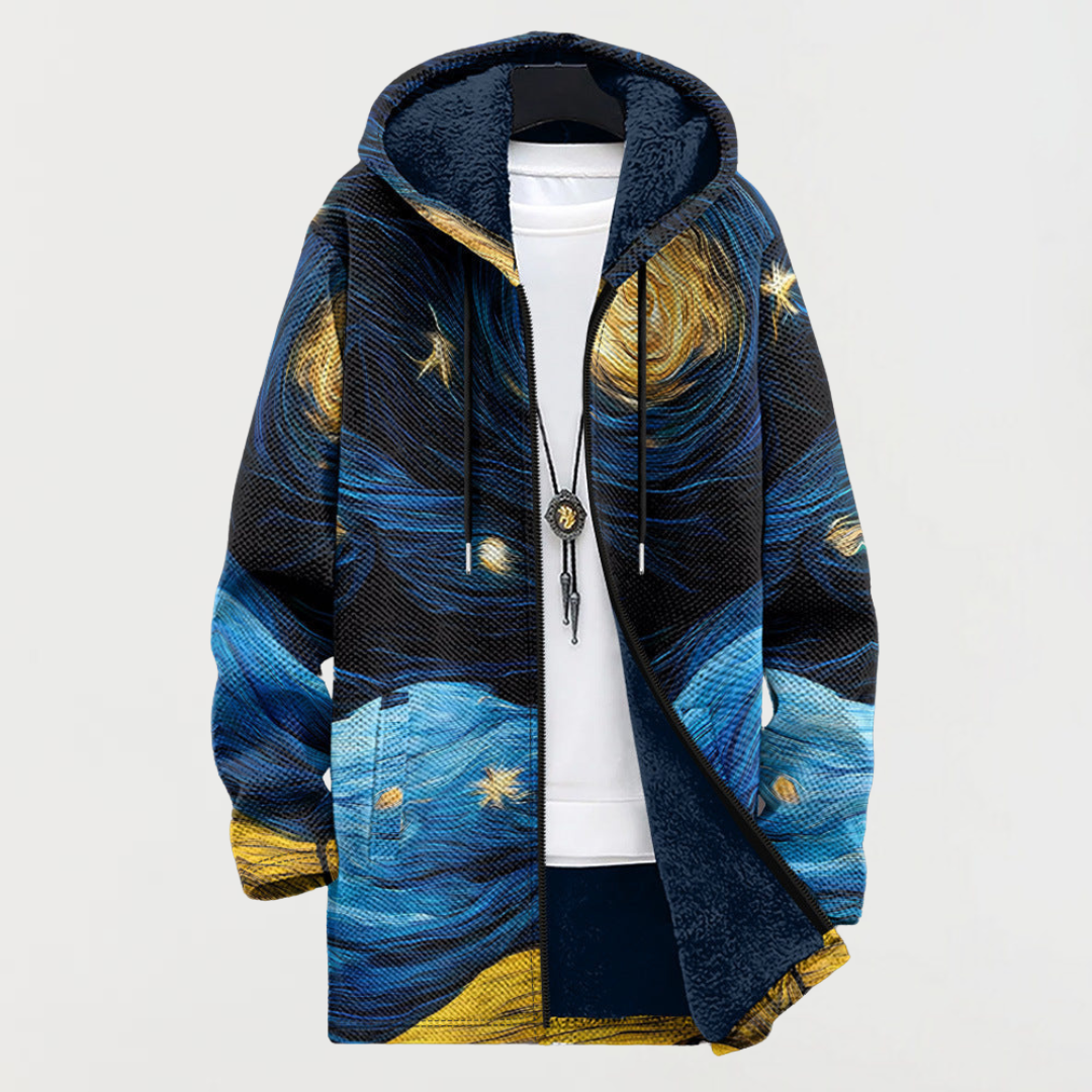 Liam | Men's Aztec Print Long Winter Coat Hooded Fleece Lined