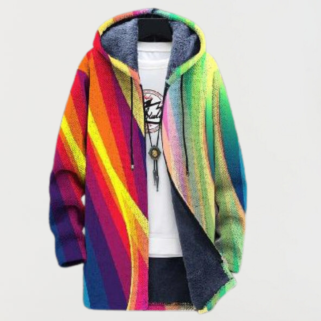 Liam | Men's Aztec Print Long Winter Coat Hooded Fleece Lined