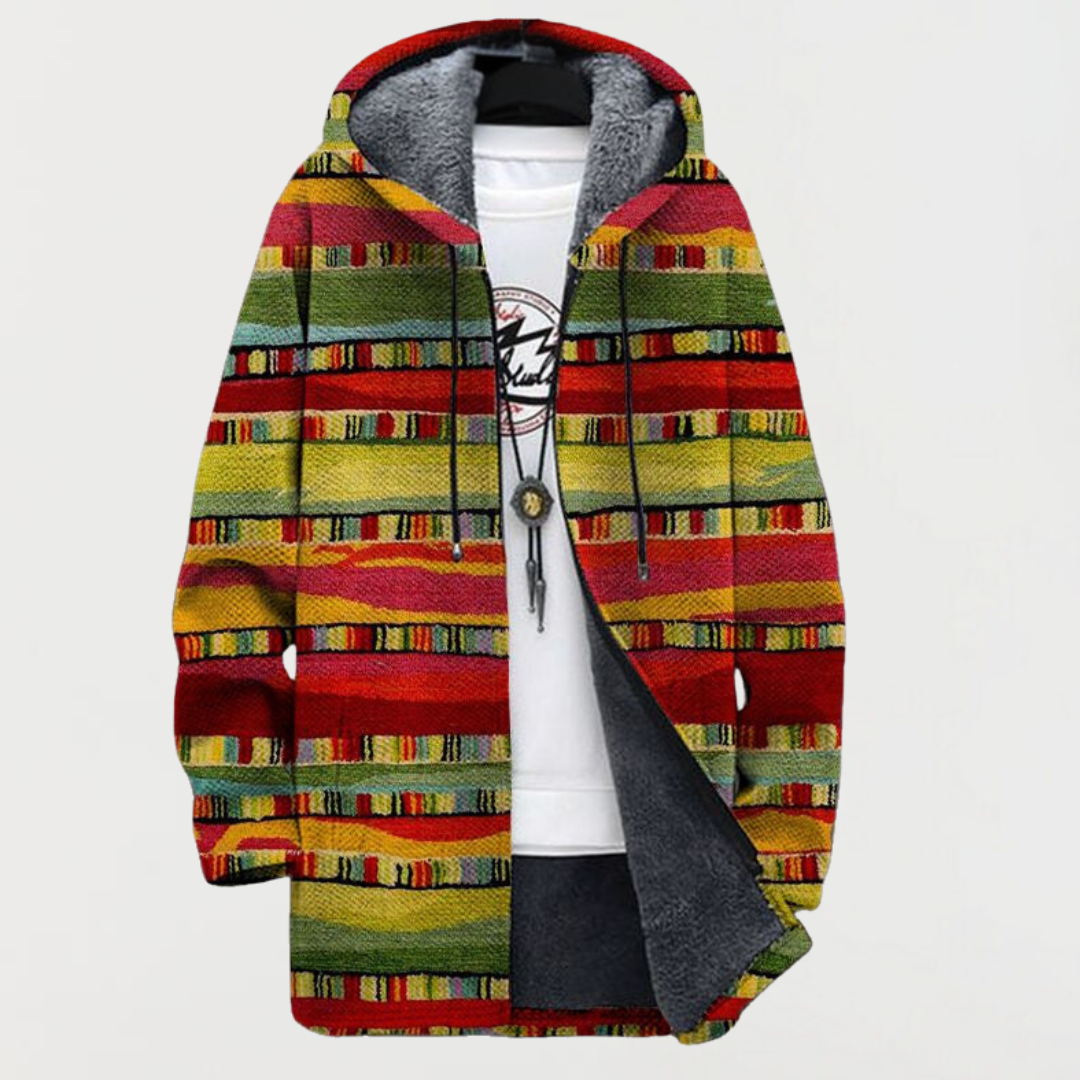 Liam | Men's Aztec Print Long Winter Coat Hooded Fleece Lined