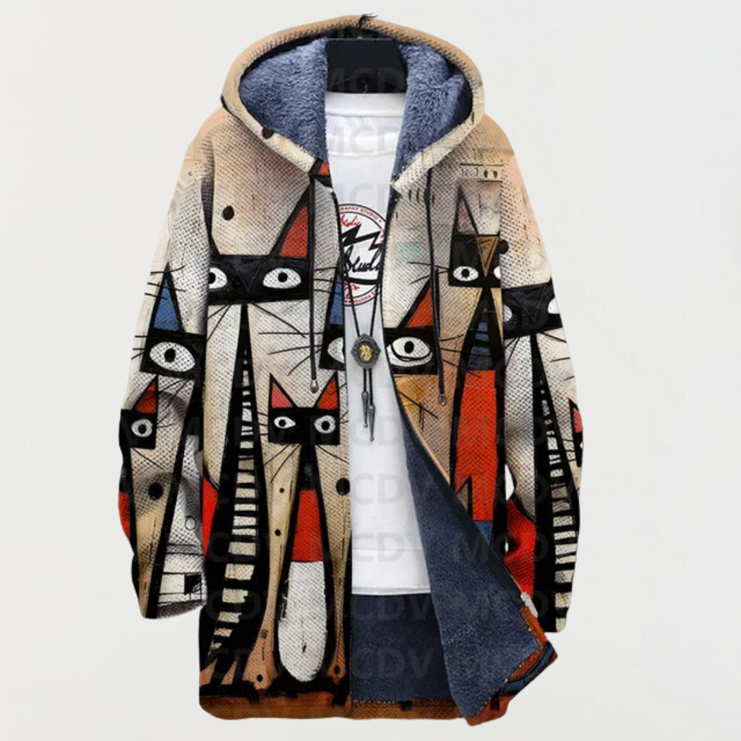 Liam | Men's Aztec Print Long Winter Coat Hooded Fleece Lined