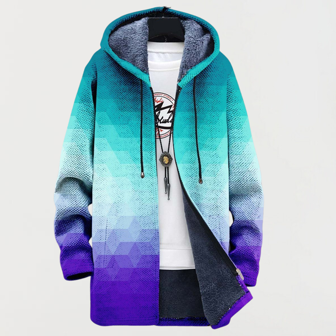 Liam | Men's Aztec Print Long Winter Coat Hooded Fleece Lined