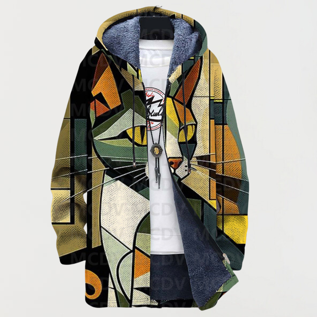 Liam | Men's Aztec Print Long Winter Coat Hooded Fleece Lined